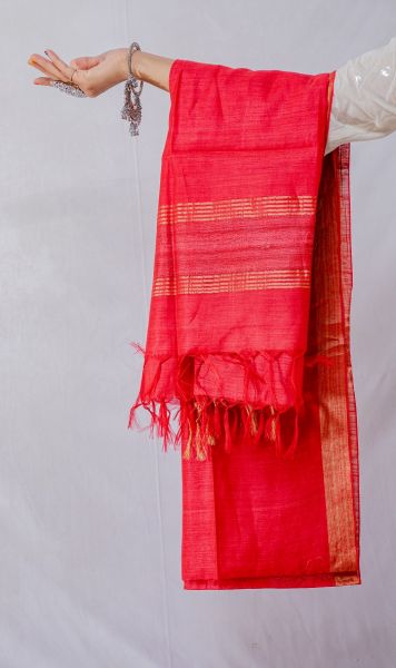 Red kosa silk dupatta with golden border
